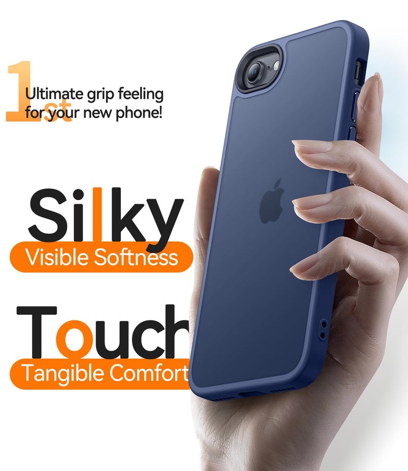 CANSHN Matte Case for iPhone SE 3/2 (2022/2020), iPhone 8/7, 4.7-Inch [Military Drop Certified] Translucent Back Phone Cover, Anti-Fingerprint - Deep Blue - Image 5