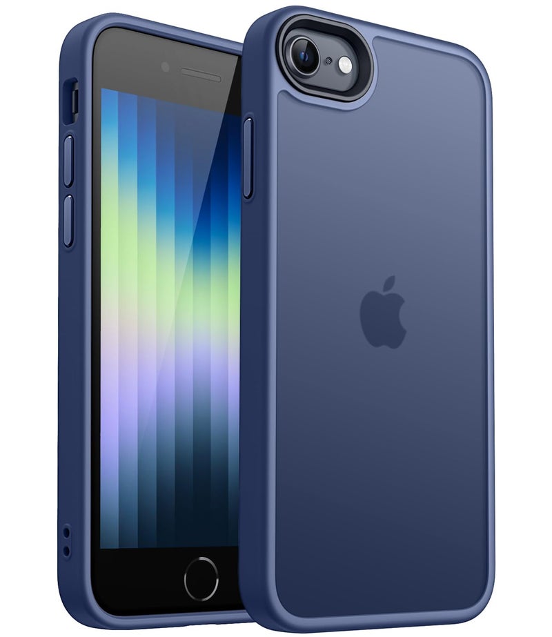 CANSHN Matte Case for iPhone SE 3/2 (2022/2020), iPhone 8/7, 4.7-Inch [Military Drop Certified] Translucent Back Phone Cover, Anti-Fingerprint - Deep Blue - Image 1