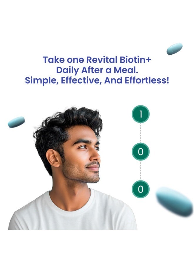ريفيتال بيوتين+ (Revital Biotin+) مع الأملا ومثبطات DHT لنمو الشعر | يحتوي على البيوتين والأملا والزنك وفيتامين E وحمض البانتوثنيك | يعزز قوة الشعر وصحة البشرة | 50 قرصاً - Image 3