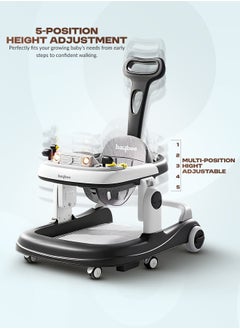 BAYBEE 3 in 1 Rollo Baby Walker for Kids, Baby Push Walker with Parental Push Handle, 5 Adjustable Height, Speed Adjustable, Foldable Kids Walker with Light, Tray & Musical Toddler Walker for Baby 6 to 24 Months Boy Girl Black  - Image 2
