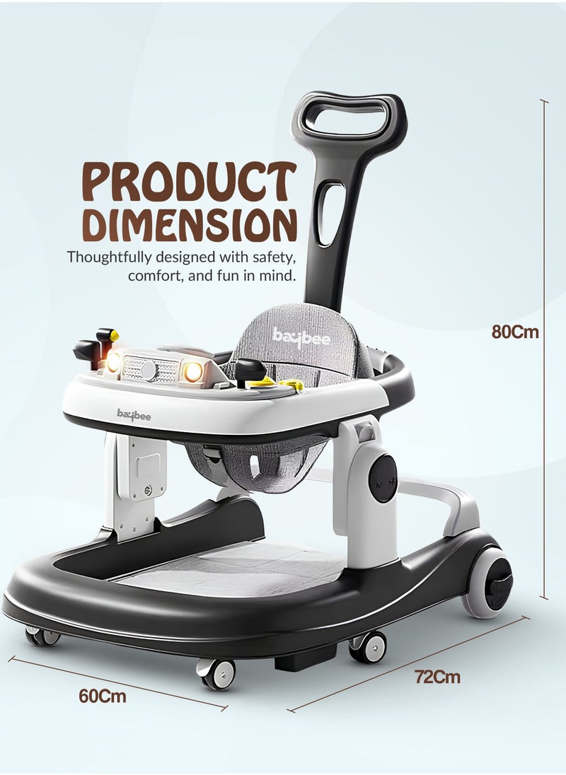 BAYBEE 3 in 1 Rollo Baby Walker for Kids, Baby Push Walker with Parental Push Handle, 5 Adjustable Height, Speed Adjustable, Foldable Kids Walker with Light, Tray & Musical Toddler Walker for Baby 6 to 24 Months Boy Girl Black  - Image 5