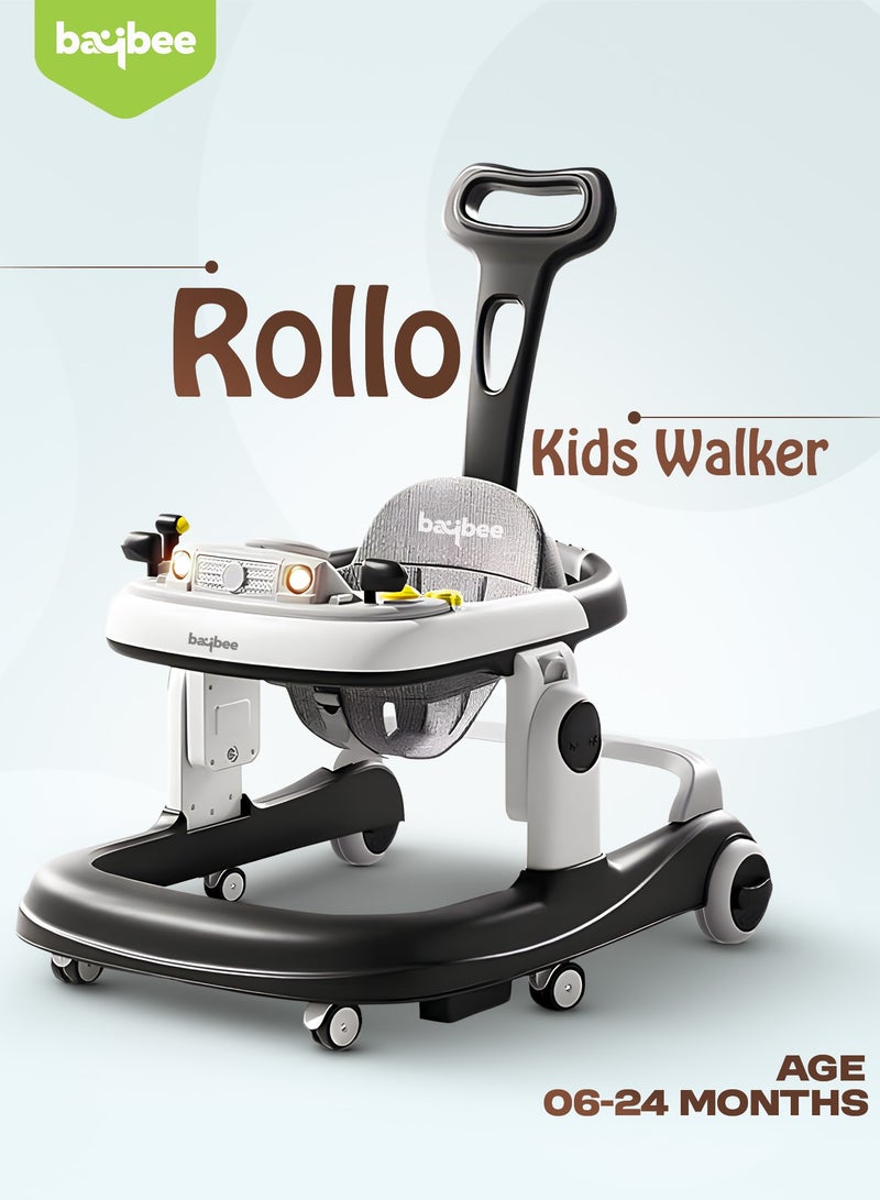 BAYBEE 3 in 1 Rollo Baby Walker for Kids, Baby Push Walker with Parental Push Handle, 5 Adjustable Height, Speed Adjustable, Foldable Kids Walker with Light, Tray & Musical Toddler Walker for Baby 6 to 24 Months Boy Girl Black  - Image 2