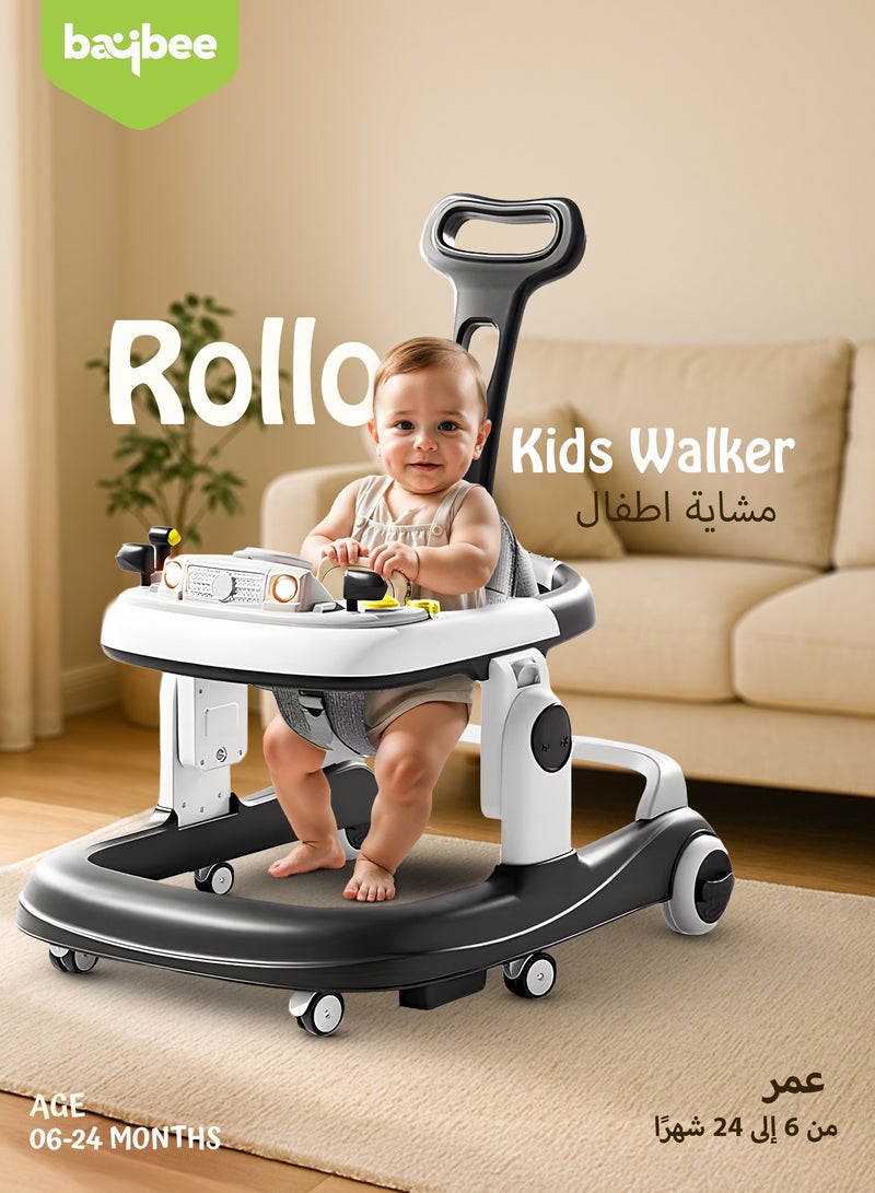 BAYBEE 3 in 1 Rollo Baby Walker for Kids, Baby Push Walker with Parental Push Handle, 5 Adjustable Height, Speed Adjustable, Foldable Kids Walker with Light, Tray & Musical Toddler Walker for Baby 6 to 24 Months Boy Girl Black - Image 2
