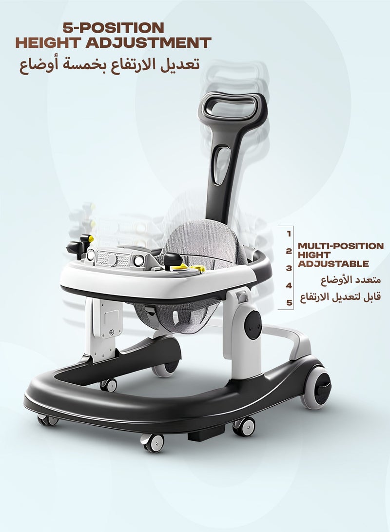 BAYBEE 3 in 1 Rollo Baby Walker for Kids, Baby Push Walker with Parental Push Handle, 5 Adjustable Height, Speed Adjustable, Foldable Kids Walker with Light, Tray & Musical Toddler Walker for Baby 6 to 24 Months Boy Girl Black - Image 3