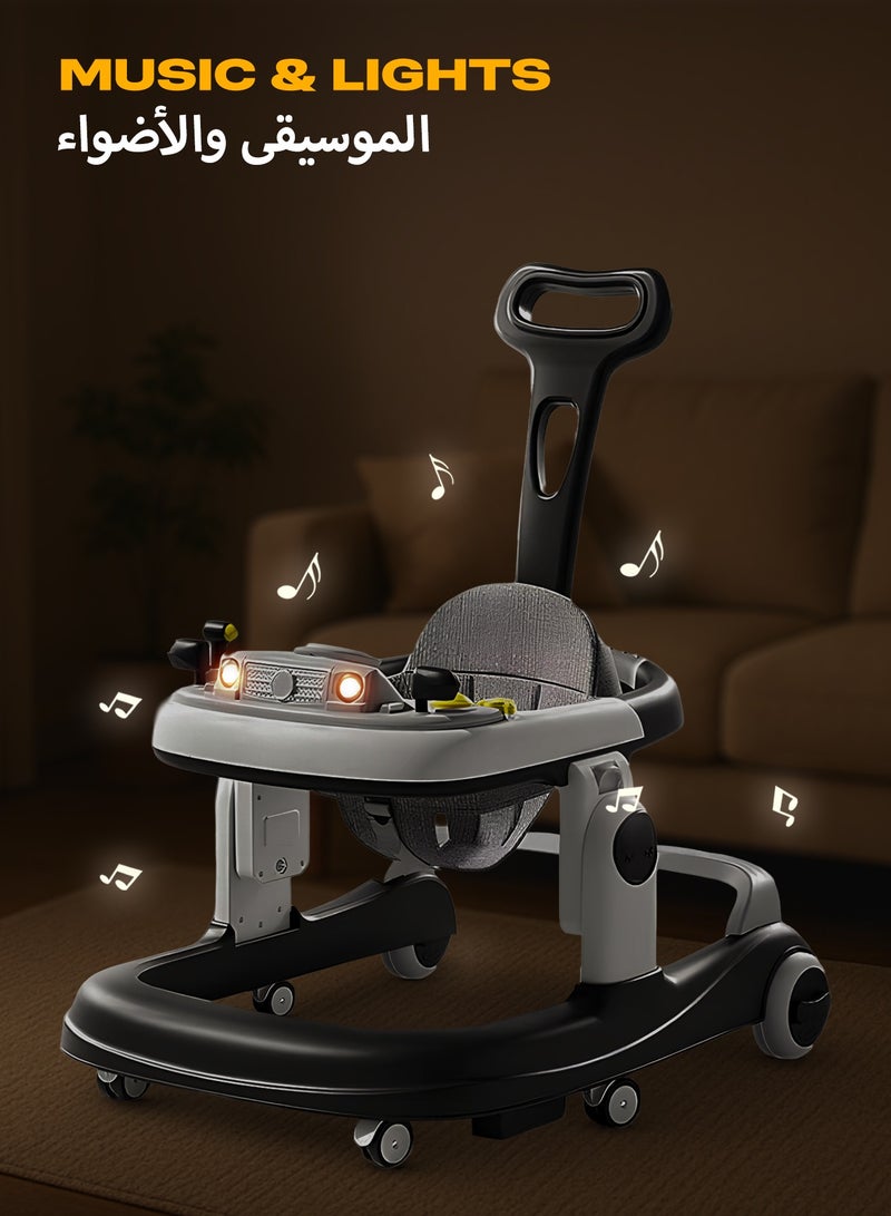 BAYBEE 3 in 1 Rollo Baby Walker for Kids, Baby Push Walker with Parental Push Handle, 5 Adjustable Height, Speed Adjustable, Foldable Kids Walker with Light, Tray & Musical Toddler Walker for Baby 6 to 24 Months Boy Girl Black - Image 4