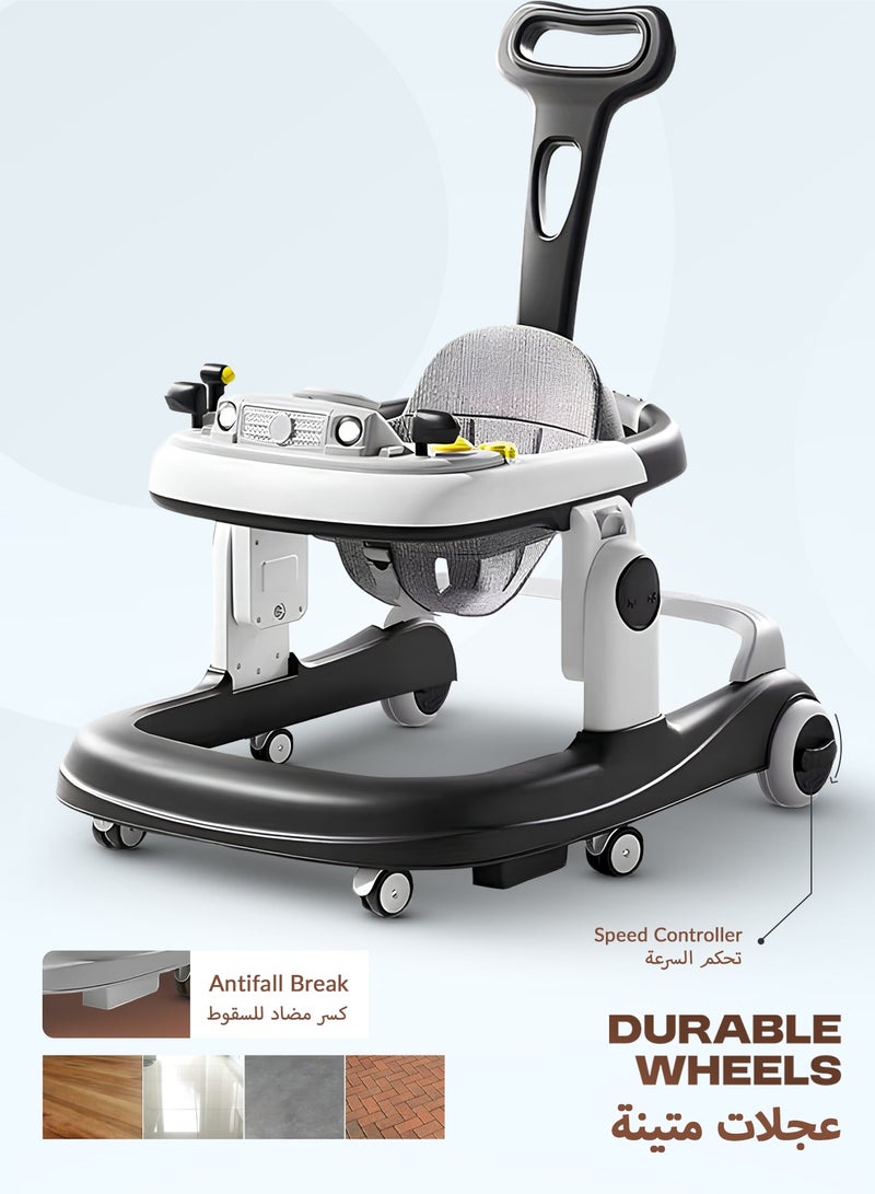 BAYBEE 3 in 1 Rollo Baby Walker for Kids, Baby Push Walker with Parental Push Handle, 5 Adjustable Height, Speed Adjustable, Foldable Kids Walker with Light, Tray & Musical Toddler Walker for Baby 6 to 24 Months Boy Girl Black - Image 5