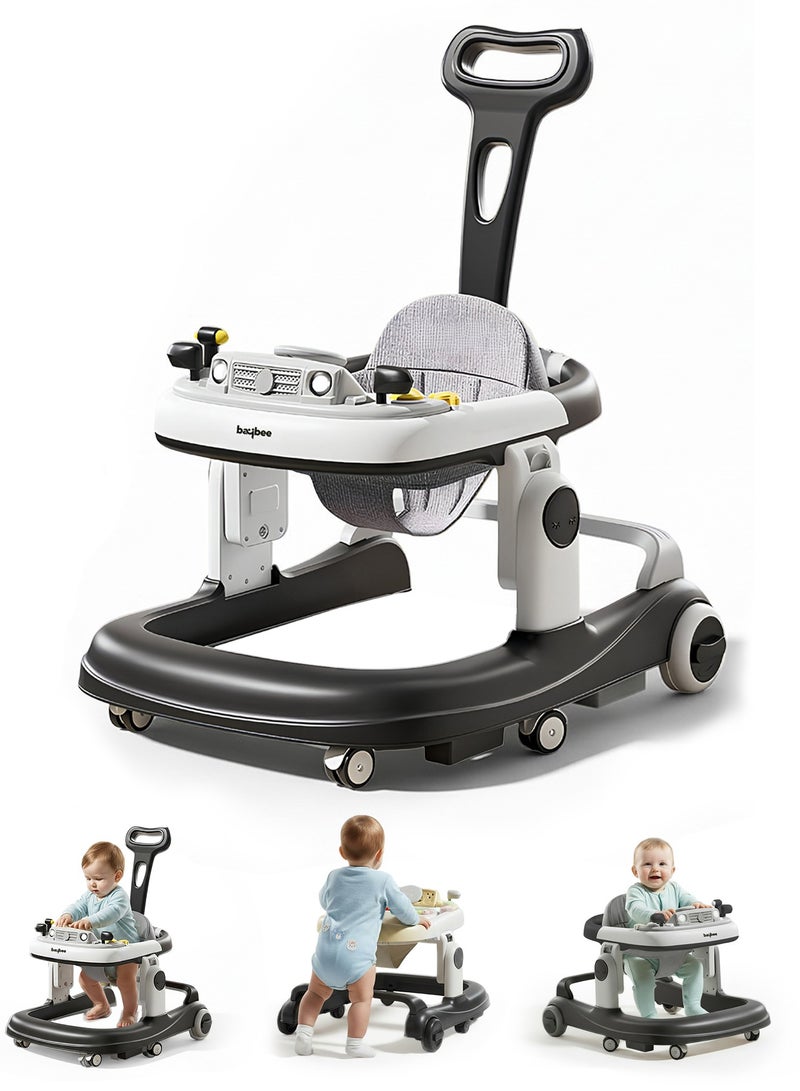 BAYBEE 3 in 1 Rollo Baby Walker for Kids, Baby Push Walker with Parental Push Handle, 5 Adjustable Height, Speed Adjustable, Foldable Kids Walker with Light, Tray & Musical Toddler Walker for Baby 6 to 24 Months Boy Girl Black - Image 1