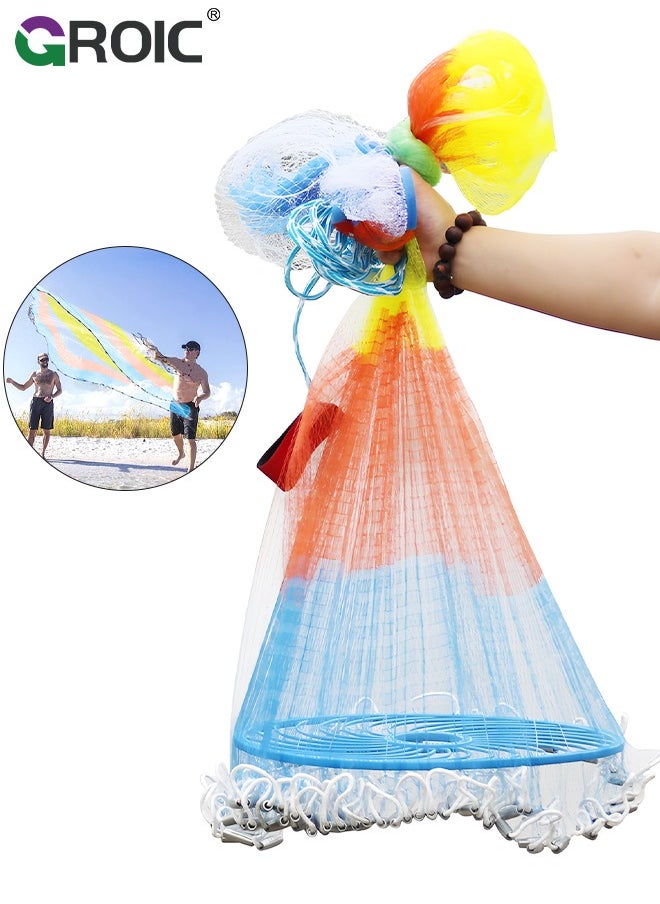 GROIC Casting Net with Fish Cage, Fishing Cast net with Ring, 5.9 ft Radius Tools Cast Nets for Fishing, High Strength Nylon Mesh Casting Throw Nets with Steel Sinker and Synthetic Resin Frisbee  - Image 1