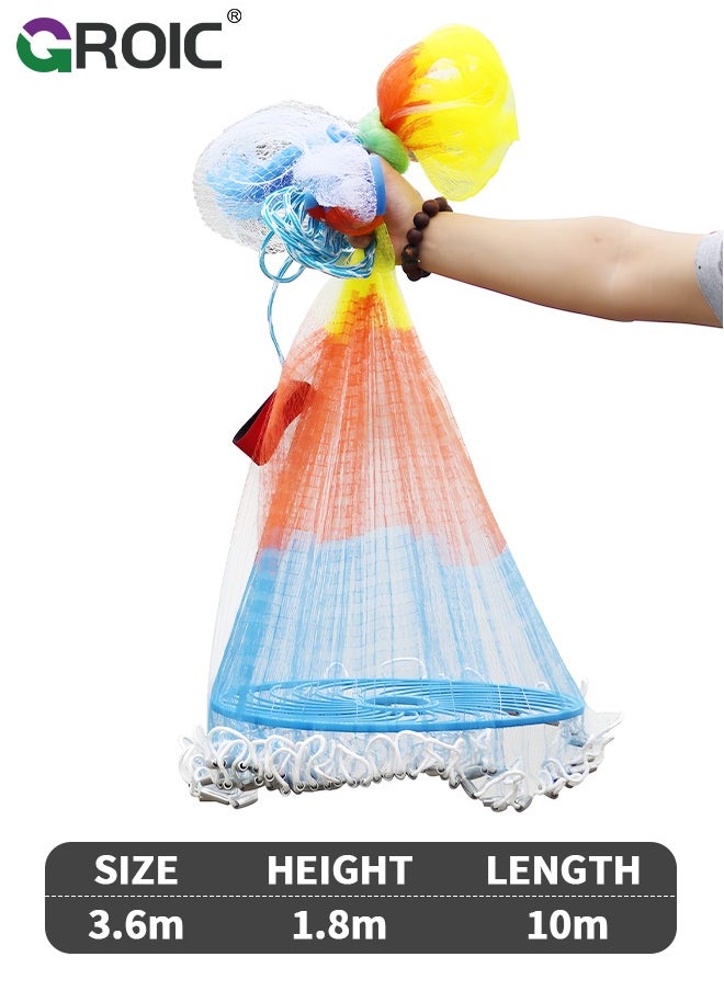 GROIC - Casting Net with Fish Cage, Fishing Cast net with Ring, 5.9 ft Radius Tools Cast Nets for Fishing, High Strength Nylon Mesh Casting Throw Nets with Steel Sinker and Synthetic Resin Frisbee - Image 1