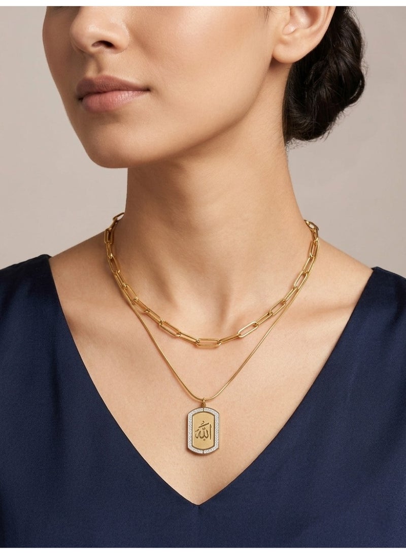 "Allah" Calligraphy Golden Necklace - Double Layer Set