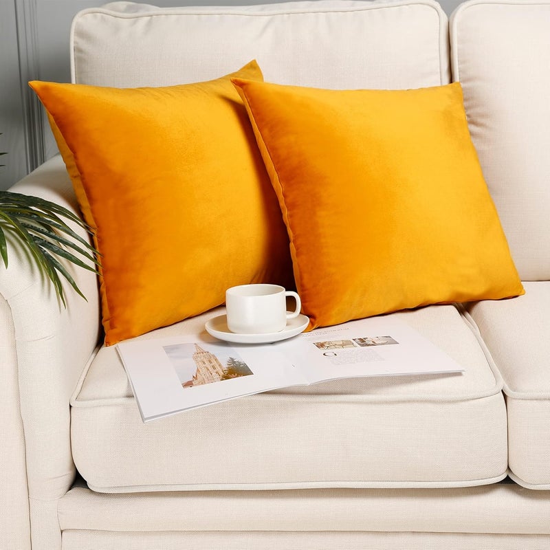 MZPSO Pack of 2, Velvet Super Soft Solid Decorative Square Throw Pillow Covers Set Cushion Case for Sofa Bedroom Car 20 x 20 Inch 50 x 50 cm, Golden - Image 1