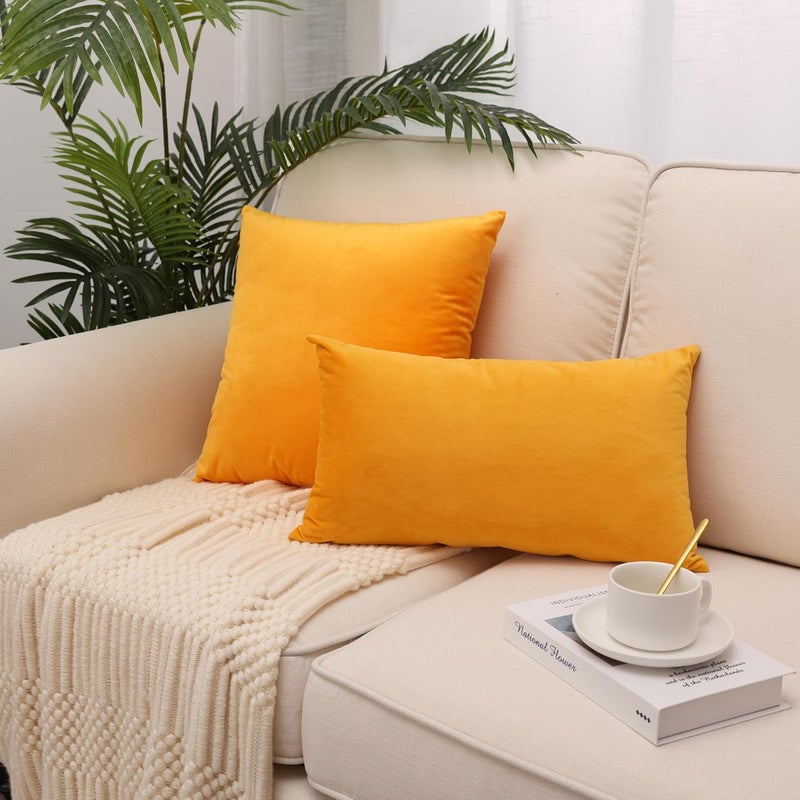 MZPSO Pack of 2, Velvet Super Soft Solid Decorative Square Throw Pillow Covers Set Cushion Case for Sofa Bedroom Car 20 x 20 Inch 50 x 50 cm, Golden - Image 3