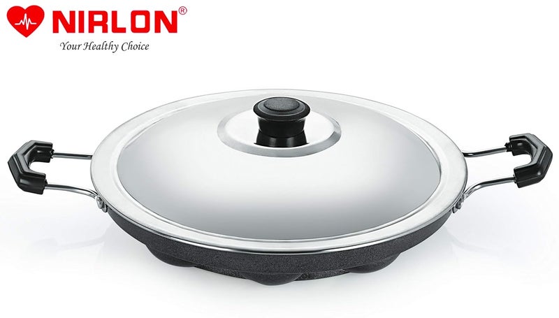 Nirlon Nirlon 12 Cavity Non-Stick Aliminium Appam Patra,paniyarakal with 2 Side Handle and Stainless Steel lid - Image 4