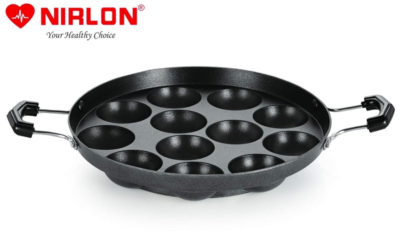 Nirlon Nirlon 12 Cavity Non-Stick Aliminium Appam Patra,paniyarakal with 2 Side Handle and Stainless Steel lid - Image 5