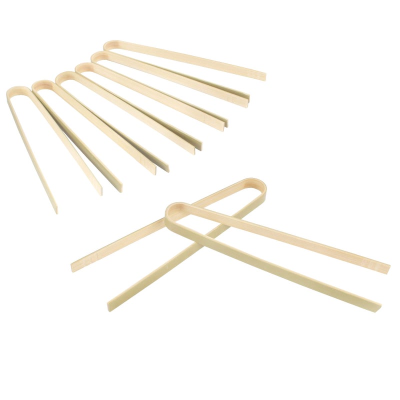 BambooMN BambooMN 6.3" Mini Bamboo Disposable Tongs - Toast Tongs - 100 Pieces  - Image 2