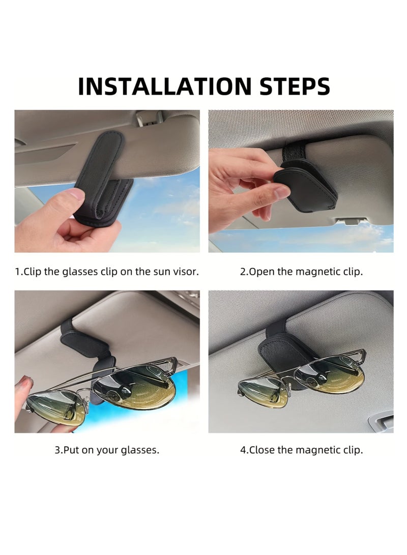 Generic Sunglasses Holders For Car, Magnetic Genuine Leather Sunglasses Clip For Car Visor, Glasses Hanger Clip, Car Interior Visor Accessories  - Image 5