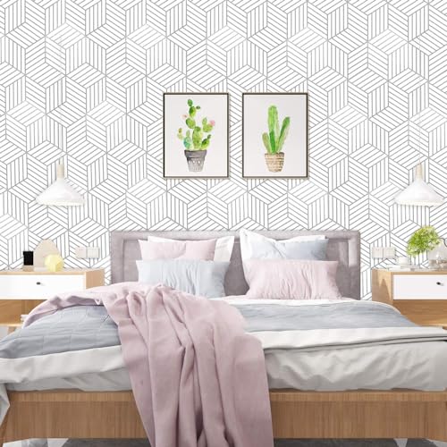 FOKRIM Silver geomatric Wallpaper for Wall Sticker for Home,Office 45.5x305cm Sticker Wallpaper Peel and Stick Hexagon Removable Self Adhesive Waterproof Wallpaper(Pack of 1) - Image 4