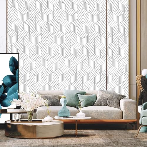 FOKRIM Silver geomatric Wallpaper for Wall Sticker for Home,Office 45.5x305cm Sticker Wallpaper Peel and Stick Hexagon Removable Self Adhesive Waterproof Wallpaper(Pack of 1) - Image 3