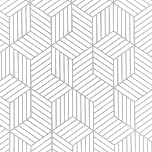 FOKRIM Silver geomatric Wallpaper for Wall Sticker for Home,Office 45.5x305cm Sticker Wallpaper Peel and Stick Hexagon Removable Self Adhesive Waterproof Wallpaper(Pack of 1) - Image 1