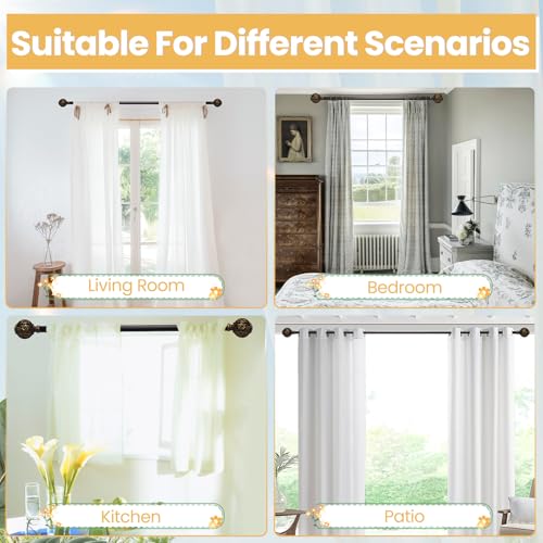 EQURROY 1 Inch Curtain Rod For Windows 66 to 120 Inches, Heavy-Duty Adjustable Decorative Curtain Rod With Rattan Leaf Hollow Finials For Bedroom And Living Room Bronze - Image 5