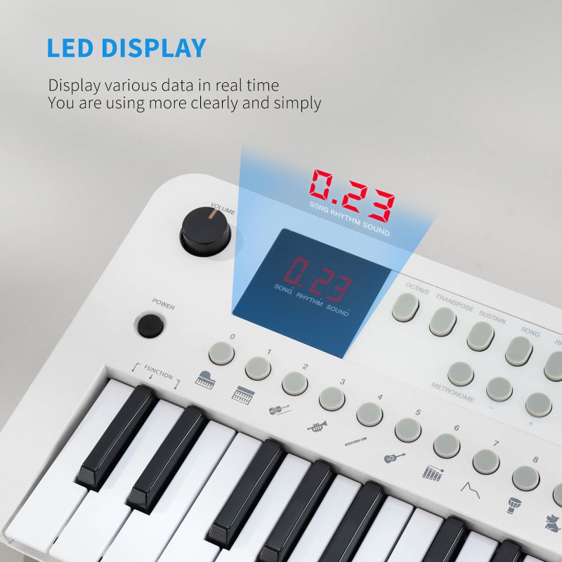 POGOLAB MK1 37 Keys Kids Keyboard Piano, Mini Portable Multi-Function Piano with Excellent Sound Quality, Built-In Speaker & LED Display, Small Electric Music Keyboard Gift for Beginners (White) - Image 5