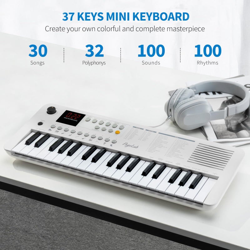 POGOLAB MK1 37 Keys Kids Keyboard Piano, Mini Portable Multi-Function Piano with Excellent Sound Quality, Built-In Speaker & LED Display, Small Electric Music Keyboard Gift for Beginners (White) - Image 3