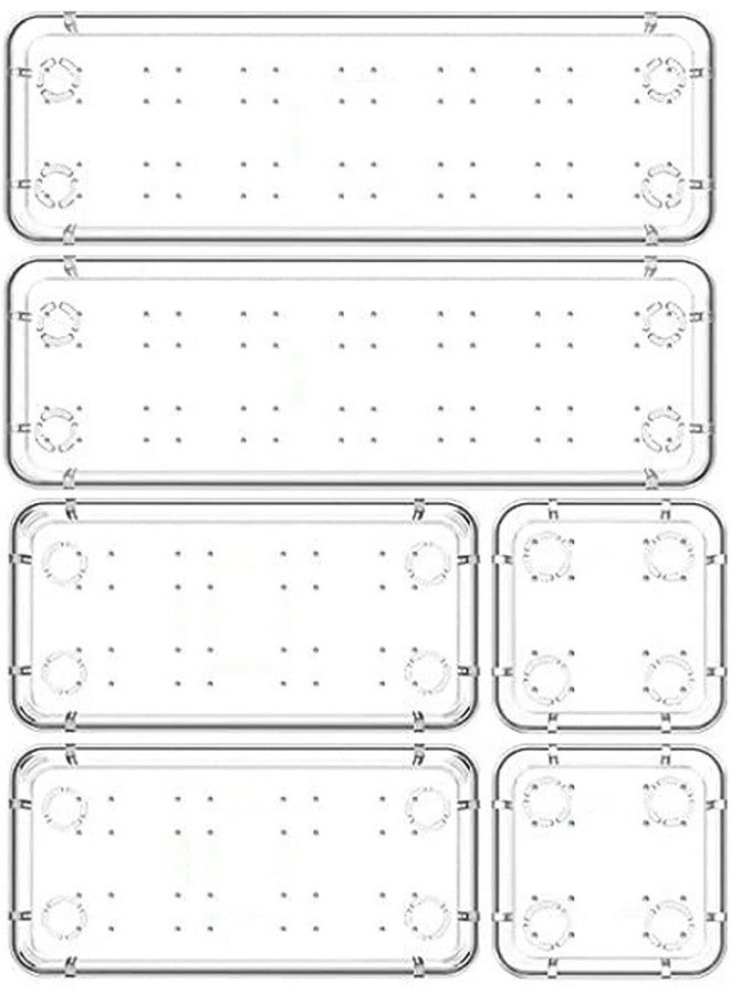 جولدن بيرد منظم أدراج مكتب Golden Bird بأحجام مختلفة، مقسمات أدراج الحمام، منظمات بلاستيكية لمستحضرات التجميل، صناديق تخزين لمستحضرات التجميل، خزانة الملابس، المطبخ، المكتب (شفاف) (6 قطع) - Image 1