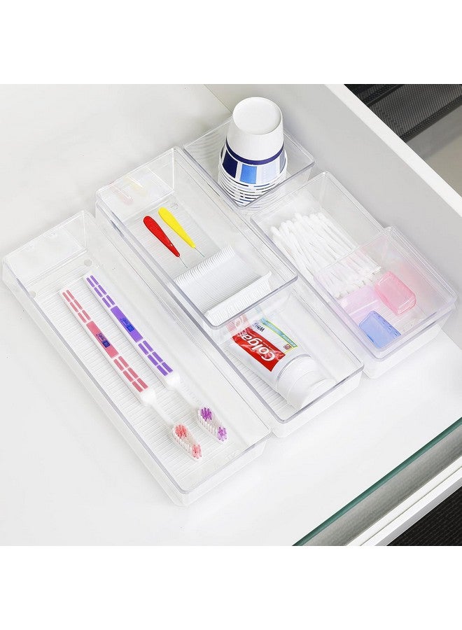 جولدن بيرد منظم أدراج مكتب Golden Bird بأحجام مختلفة، مقسمات أدراج الحمام، منظمات بلاستيكية لمستحضرات التجميل، صناديق تخزين لمستحضرات التجميل، خزانة الملابس، المطبخ، المكتب (شفاف) (6 قطع) - Image 5