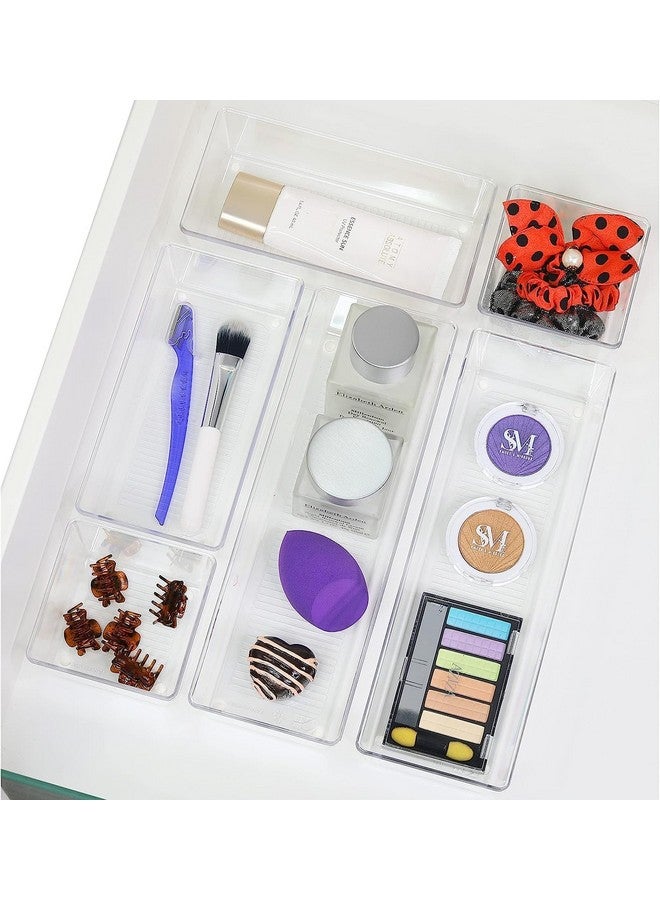 جولدن بيرد منظم أدراج مكتب Golden Bird بأحجام مختلفة، مقسمات أدراج الحمام، منظمات بلاستيكية لمستحضرات التجميل، صناديق تخزين لمستحضرات التجميل، خزانة الملابس، المطبخ، المكتب (شفاف) (6 قطع) - Image 2