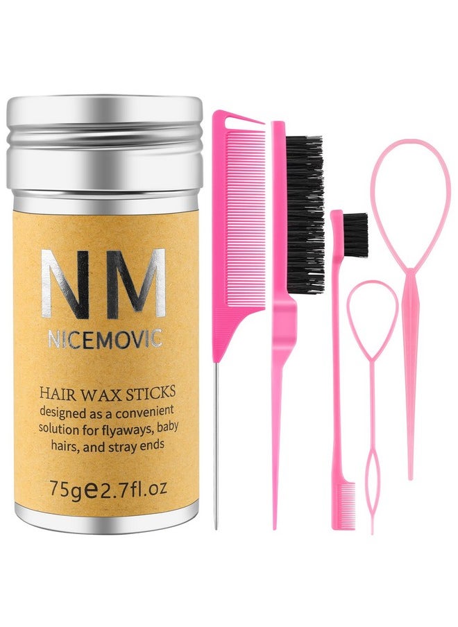 NICEMOVIC Hair Wax Stick Set for Flyaways Hair Accessories for Women Girls Teen Girls Trendy Stuff, Hair Styling Tools Slick Stick Baby Hair Gel, Christmas/Birthday Gifts Stocking Stuffers for Women Kids (Pink)  - Image 1