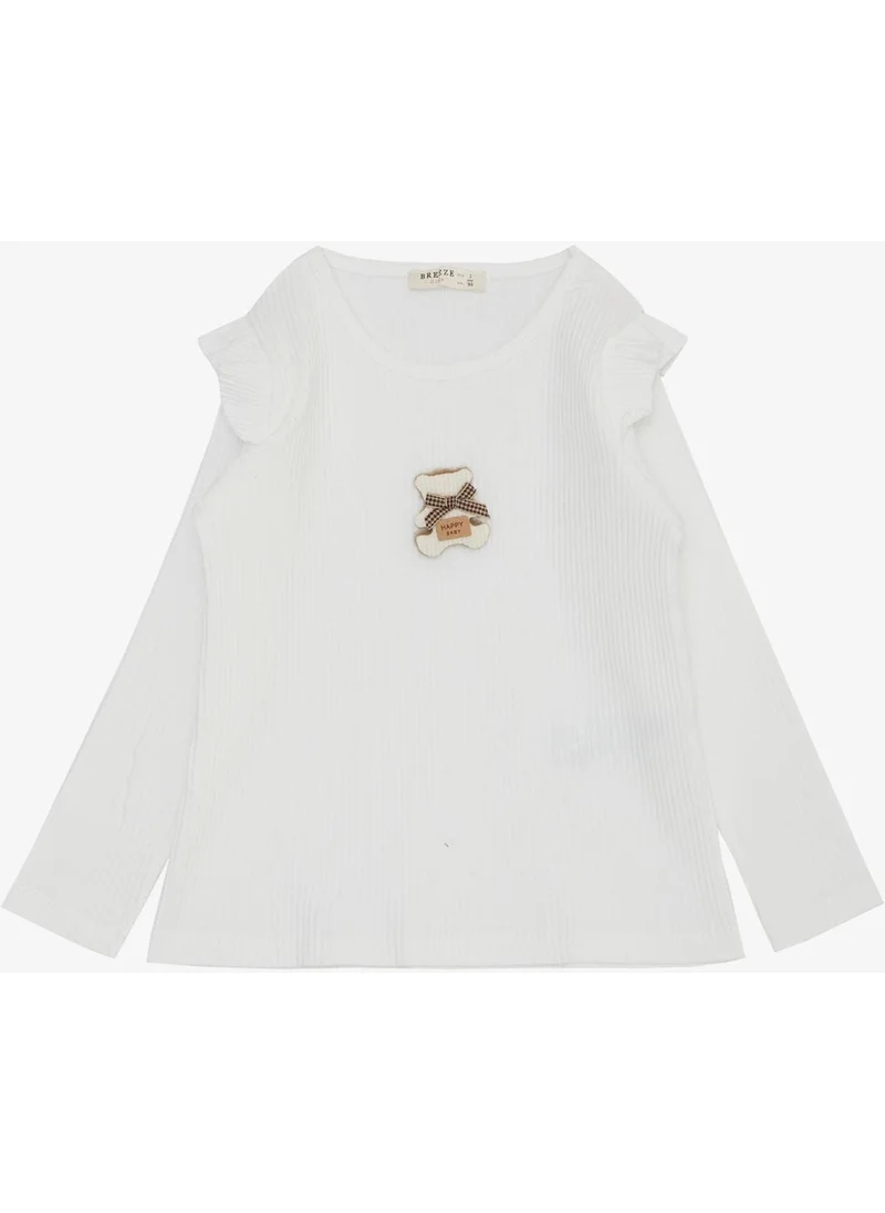 Breeze Girl Long Sleeve T-Shirt Happy Bear Accessory Ruffle Shoulder 2-6 Years, White