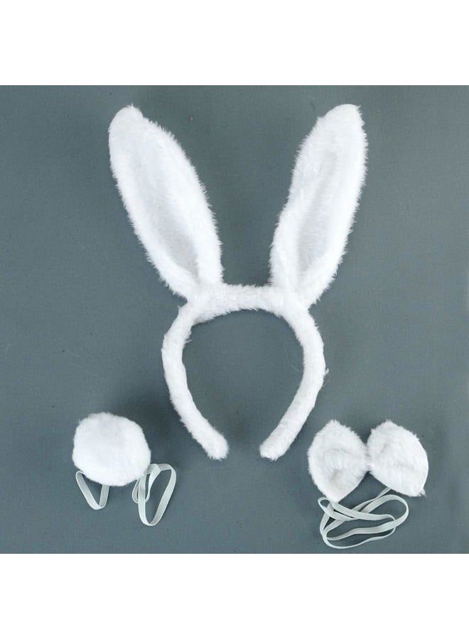 BinaryABC Bunny Rabbit Costume Set,Ears Headband Bow Ties Tail Set, Easter Party Favors Costume Decoration(White) - Image 3