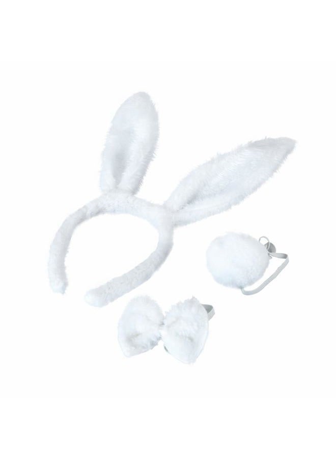 BinaryABC Bunny Rabbit Costume Set,Ears Headband Bow Ties Tail Set, Easter Party Favors Costume Decoration(White) - Image 1
