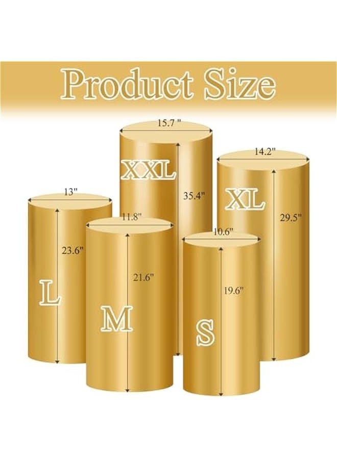 Cylinder Pedestal Stand Covers Spandex Flexible Display Box Stand Covers for Birthday Party Wedding Baby Shower Decoration- Only Stand Covers Included Set of 5 Gold - Image 2