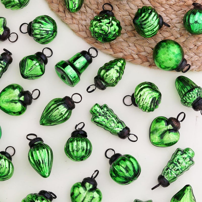 Indian-Shelf 200 Pieces Glass Green Christmas Ornaments Decorative Mercury Mini Vintage Bulk Hanging Ornaments for Halloween Christmas Tree New Year Valentine Day Holidays Event and Wedding Party Decor - Image 1