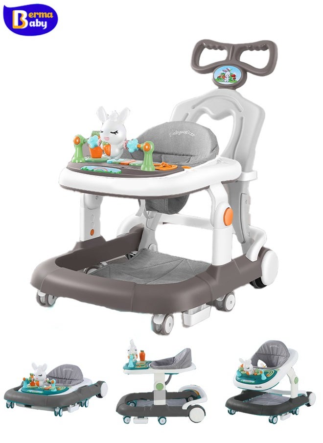 Berma Baby 3-in-1 Baby Walker, Height Adjustable, Folding Walker with Wheels, Baby Activity Center with Musical Toy Tray, Height Adjustable, Suitable for Babies 6-24 Months Old (Gray)  - Image 1