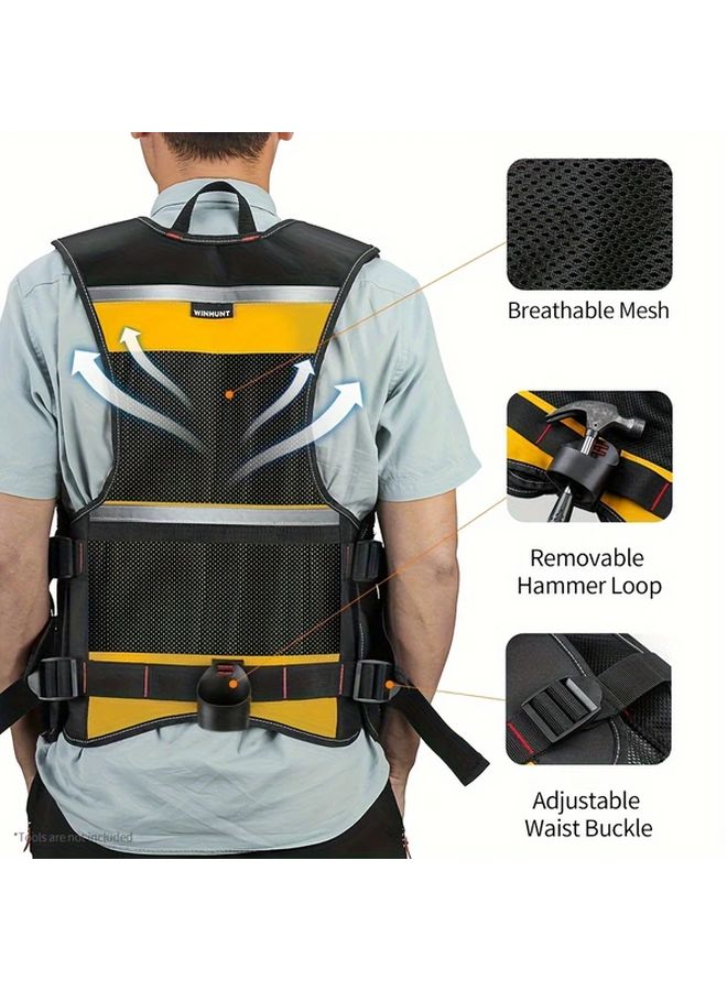 سترة العمل الكهربائية القابلة للتعديل - سترة متينة متعددة الجيوب من القماش باللونين الأصفر والأسود - Image 4