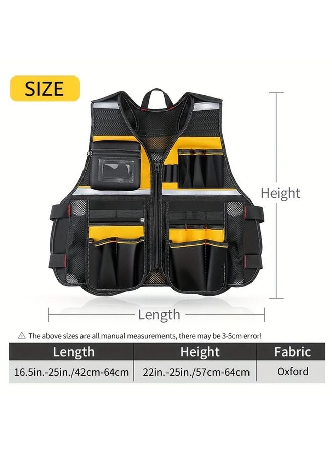 سترة العمل الكهربائية القابلة للتعديل - سترة متينة متعددة الجيوب من القماش باللونين الأصفر والأسود - Image 1