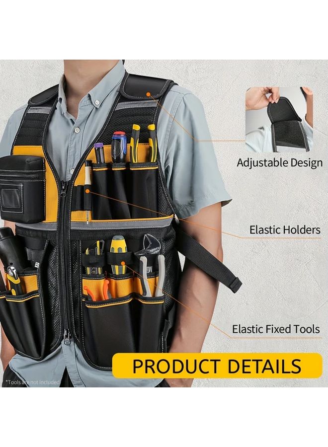 سترة العمل الكهربائية القابلة للتعديل - سترة متينة متعددة الجيوب من القماش باللونين الأصفر والأسود - Image 5