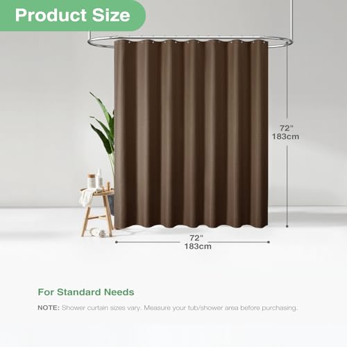 Dynamene Brown Fabric Shower Curtain - Waffle Weave Textured Heavy Duty Cloth, 256GSM Hotel Luxury Weighted Bath Curtain Set with 12 Plastic Hooks, for Bathroom, 72x72, Brown - Image 3