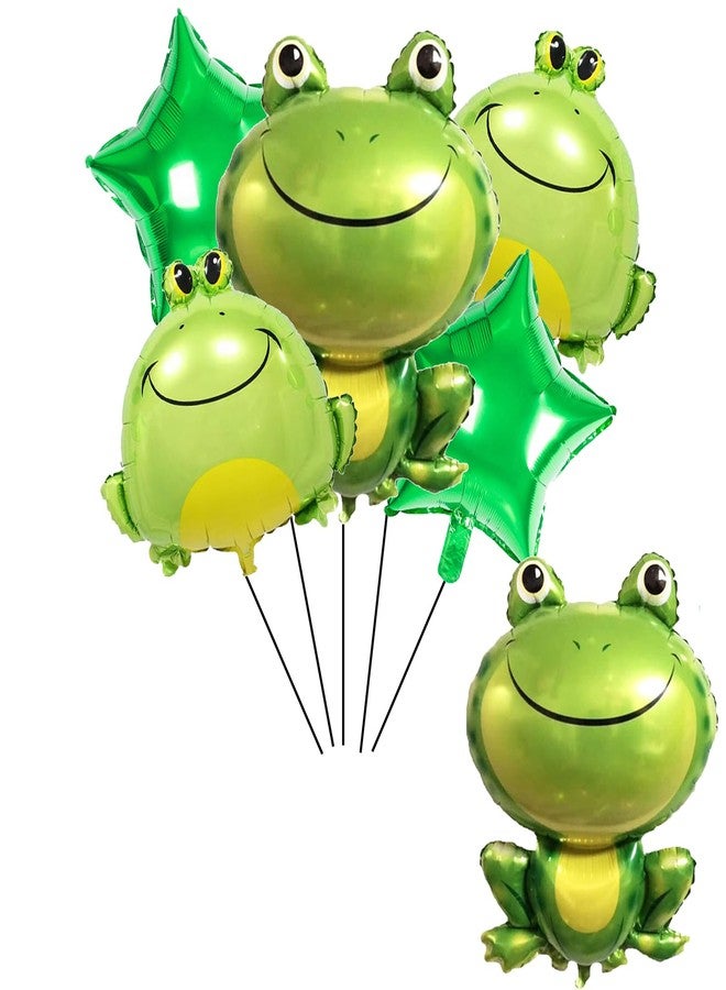LYK 6PCS Frog Foil Balloons with18inch Star Mylar Balloons for Kids Animal Frog Reptile Themed Party Children Birthday Party Baby Shower Party Decorations - Image 1