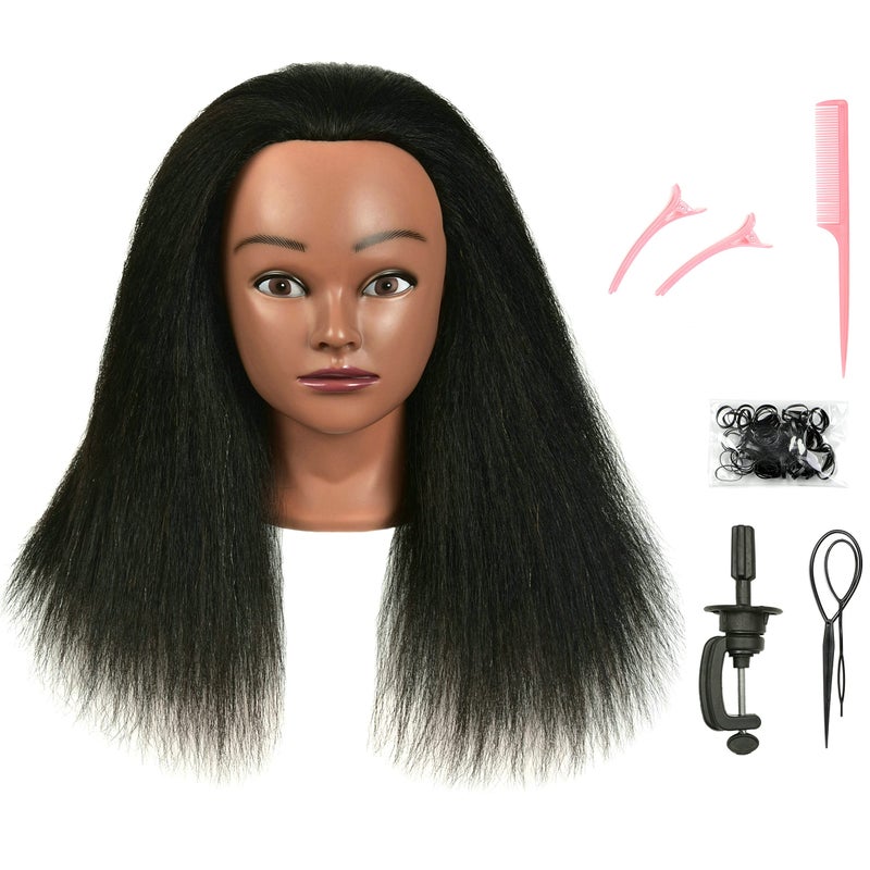 FUTAI Mannequin Head 100 Human Hair Manikin Cosmetology Makeup Doll Training Head with Table Clamp Stand for Hairdresser Practice Braiding Styling Coloring Curling Cutting Updos Display