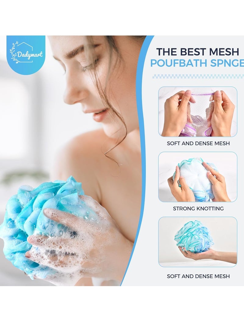 DadyMart - Bath Shower Loofah Sponge 75g Bath Mesh Pouf Shower Ball Body Scrubber Exfoliating Bath Sponge for Women and Men, Set of 4, Flower - Image 1