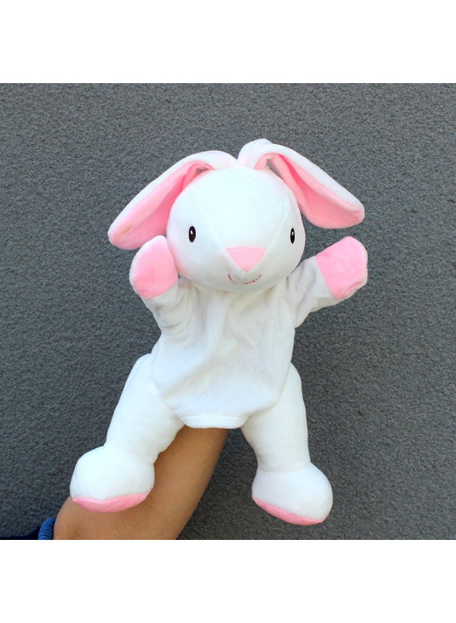 Full-body Hand Doll Toy Animal Gloves Doll Open Mouth Ventroll Doll Parent-child Interactive Performance Early Childhood Education-Color:White Rabbit-Height:30cm Large Hand Puppet  - Image 1