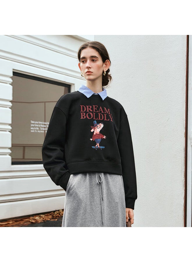 Olrain Vintage American Style Retro Sweatshirt Women'S Spring And Autumn New Printed Small Size Pullover Top Mocha Xl - Image 3