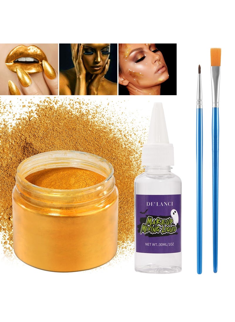 DE'LANCI - DE'LANCI Gold Face Paint Kit Metallic Powder,Fine Metal Powder Body Paint for Adults Kids,SFX Cosmetic Kit Christmas Paint with Mixing Liquid and 2 Brushes,parkling Halloween Makeup - Image 1