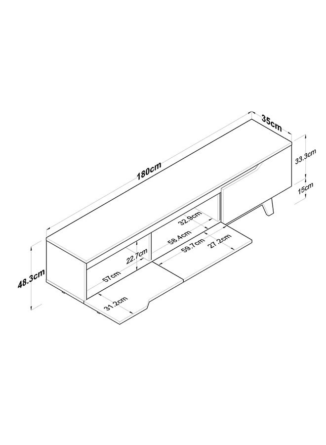 Home Canvas Tv Unit Modern Free Standing Tv Stand 180 cm - White and Walnut - Image 2