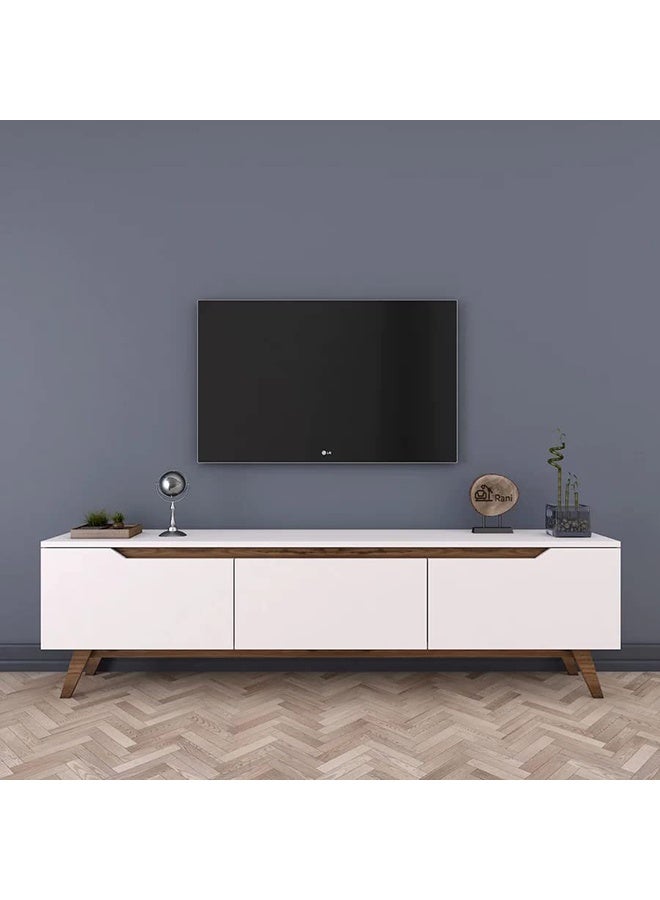 Home Canvas Tv Unit Modern Free Standing Tv Stand 180 cm - White and Walnut - Image 3