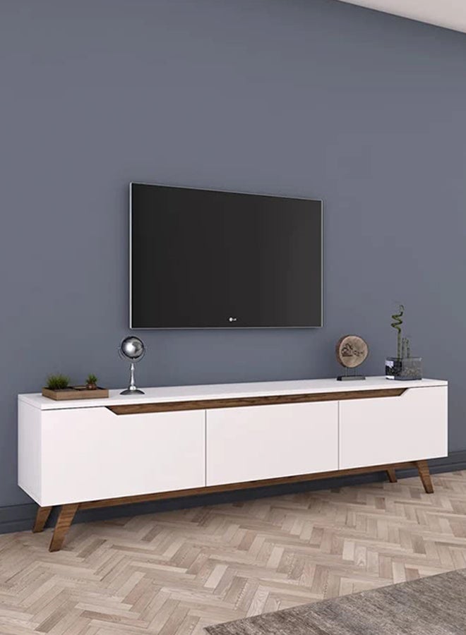 Home Canvas Tv Unit Modern Free Standing Tv Stand 180 cm - White and Walnut - Image 4