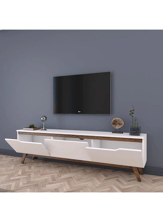 Home Canvas Tv Unit Modern Free Standing Tv Stand 180 cm - White and Walnut - Image 5